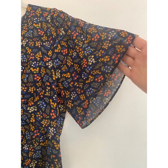 Madewell Women’s Floral Tie-Front Dress Size 10 Navy/Multicolor Polyester - Picture 2 of 6